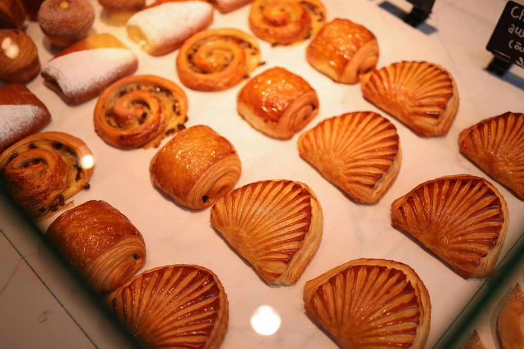 Delicious array of freshly baked French pastries and viennoiserie.